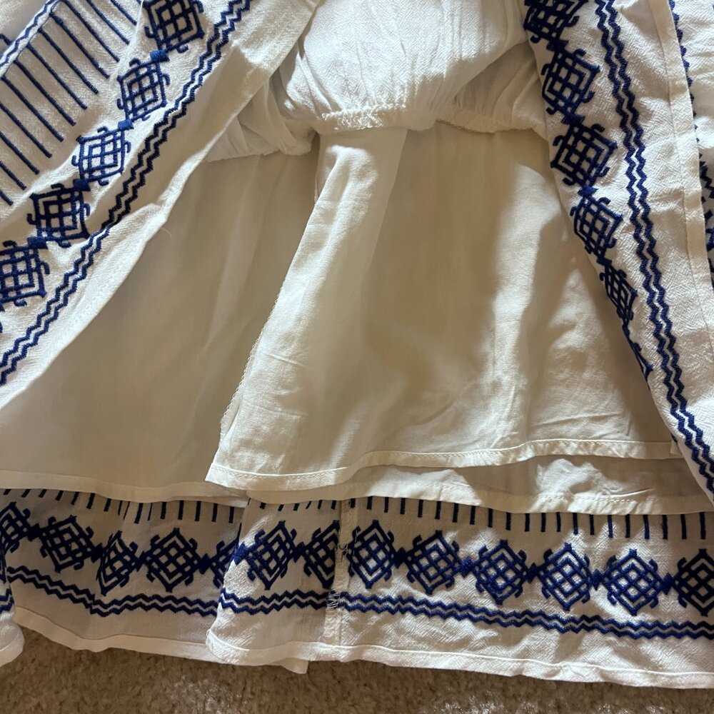 Lulus Gone to Greece White Embroidered Short Sleeve V-Neck Mini Dress, L - Picture 7 of 9